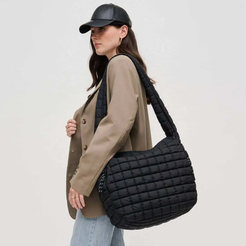 Leda Quilted Nylon Puffer Hobo: Sage